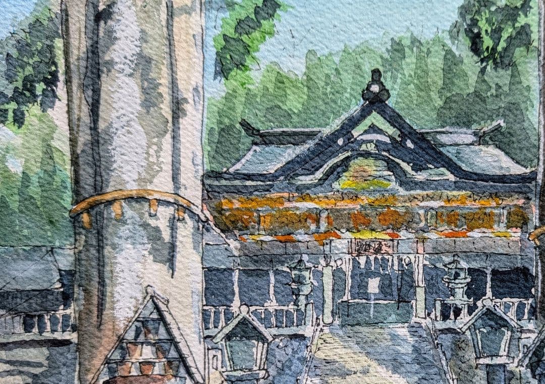 ちーぽさま仕様 水彩画 風景画 原画《パワースポット 三峯神社》