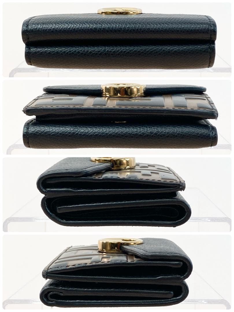 フェンディ コンパクト財布 三つ折り財布 エフイズ ロゴ バイカラー ブラック