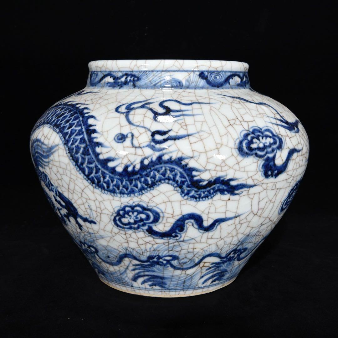 珍品　古美術　元青花龍紋瓶　染付　縁起物　陶磁器　インテリア　アンティーク