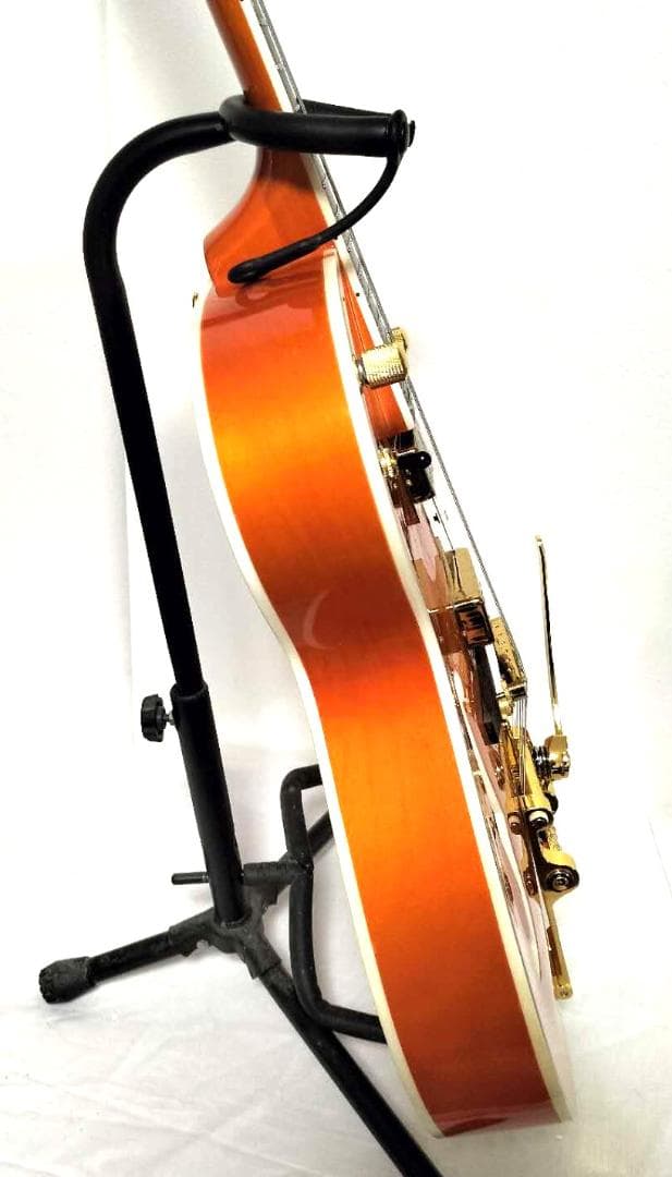 フルアコアーチトップギター③　オレンジ虎目トレモロアーム　ステンレスフレット