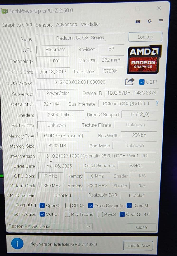 玄人志向 RX580 8GB RD-RX580-E8GB/OC/DF3