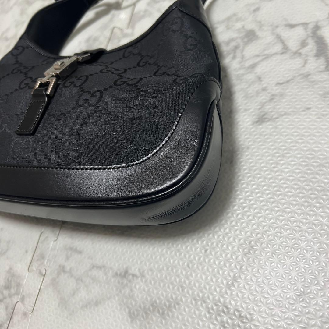 極美品✨グッチ ジャッキー ワンショルダーバッグ GGナイロン ブラック レザー