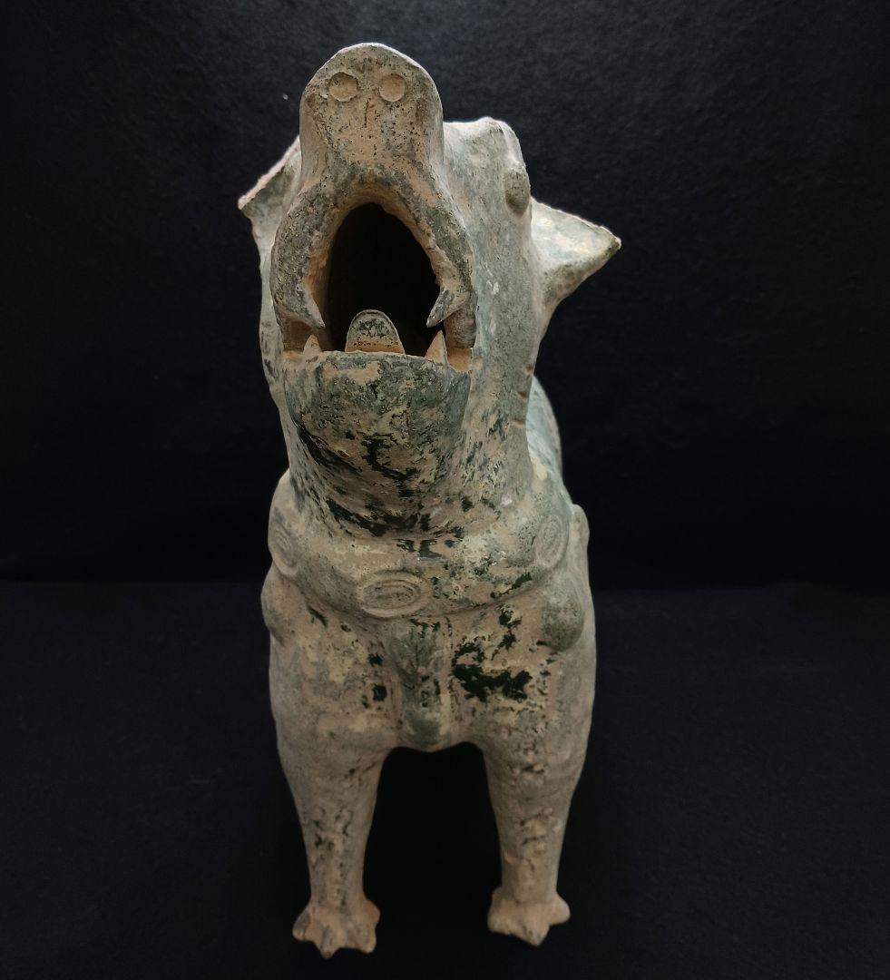 Y2952-1 中国 漢代 緑釉犬 置物 高さ34㎝