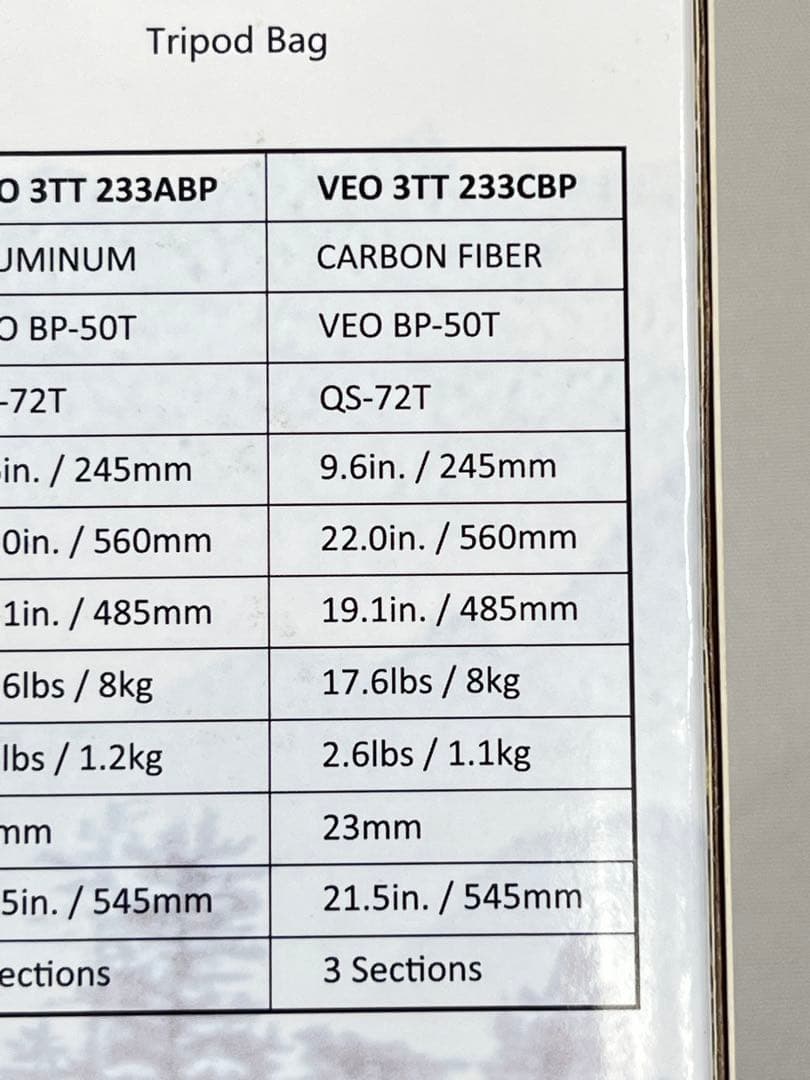 VANGUARD VEO 3TT 233CBP カーボンテーブル三脚