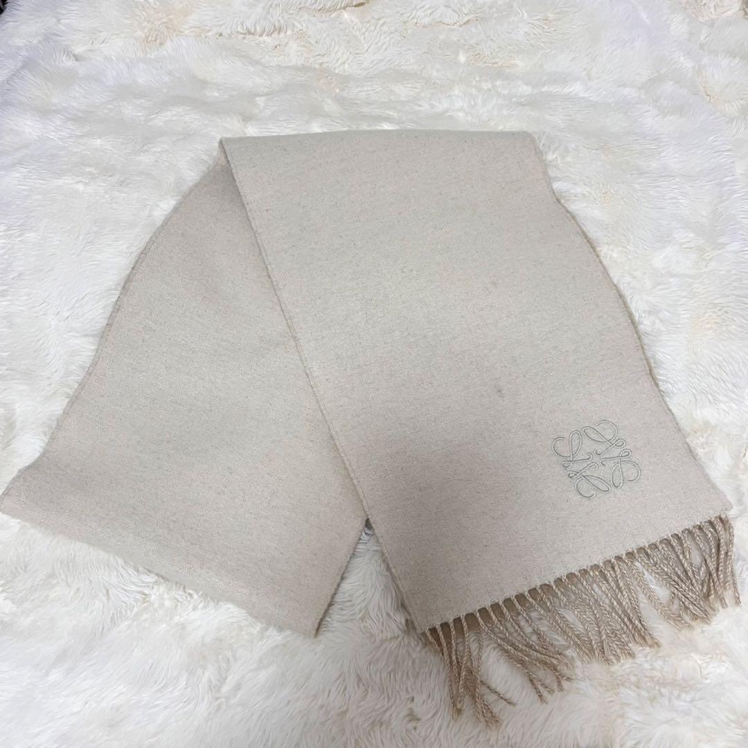 ロエベ　ベージュ ウールカシミア　バイカラー　マフラー