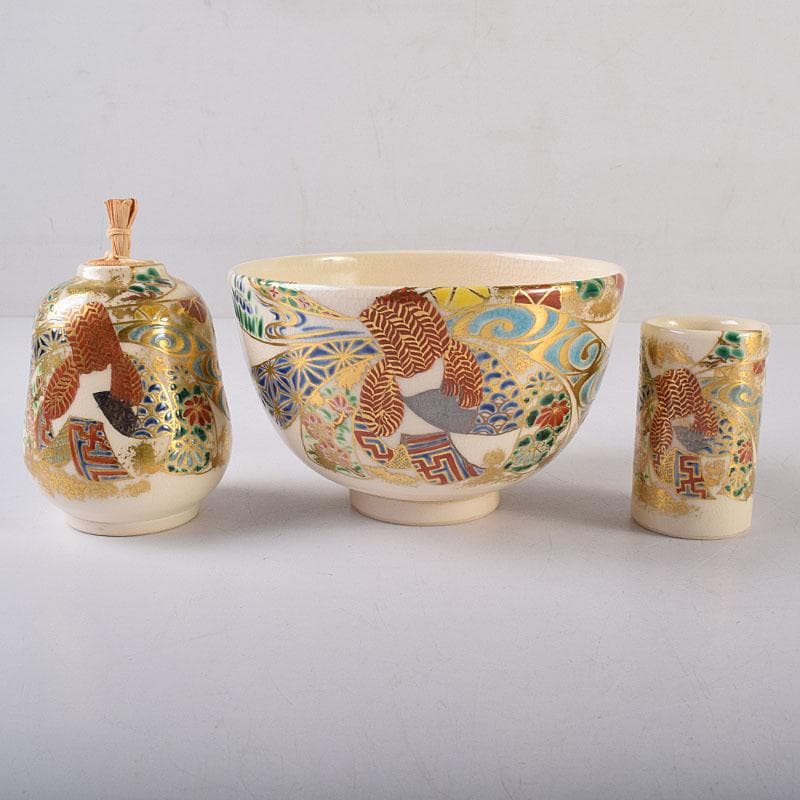 京焼　平安　御室窯　仁清　金平糖入　茶碗など　三点セット　共箱　C　R8646
