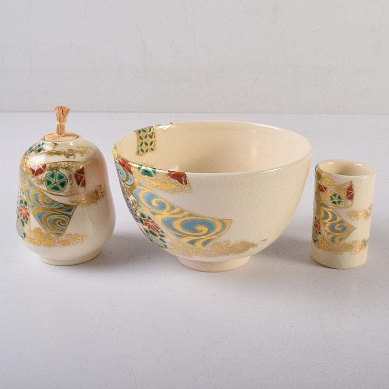 京焼　平安　御室窯　仁清　金平糖入　茶碗など　三点セット　共箱　C　R8646