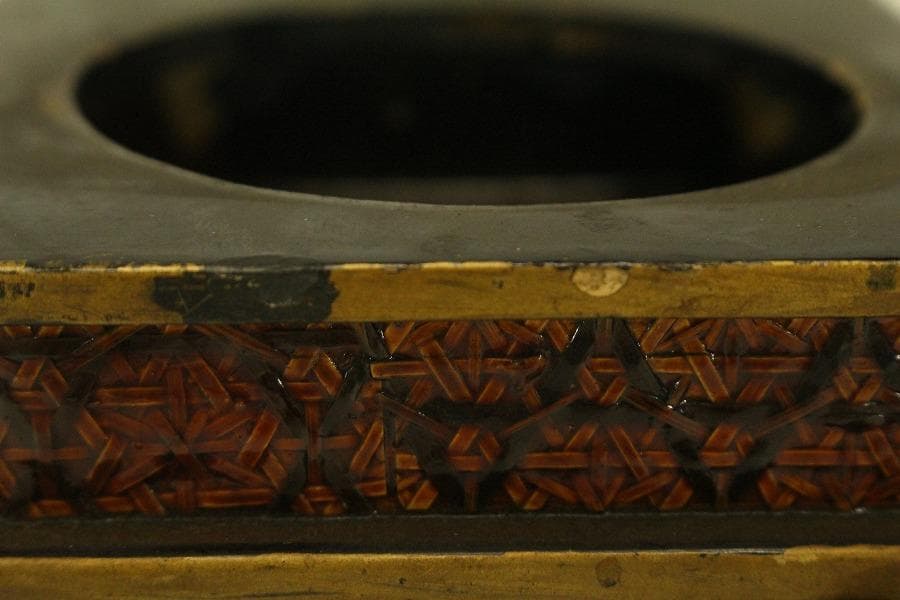 螺鈿蓋物 窓網代 花鳥蒔絵 四方 煙草具 二件(A742)