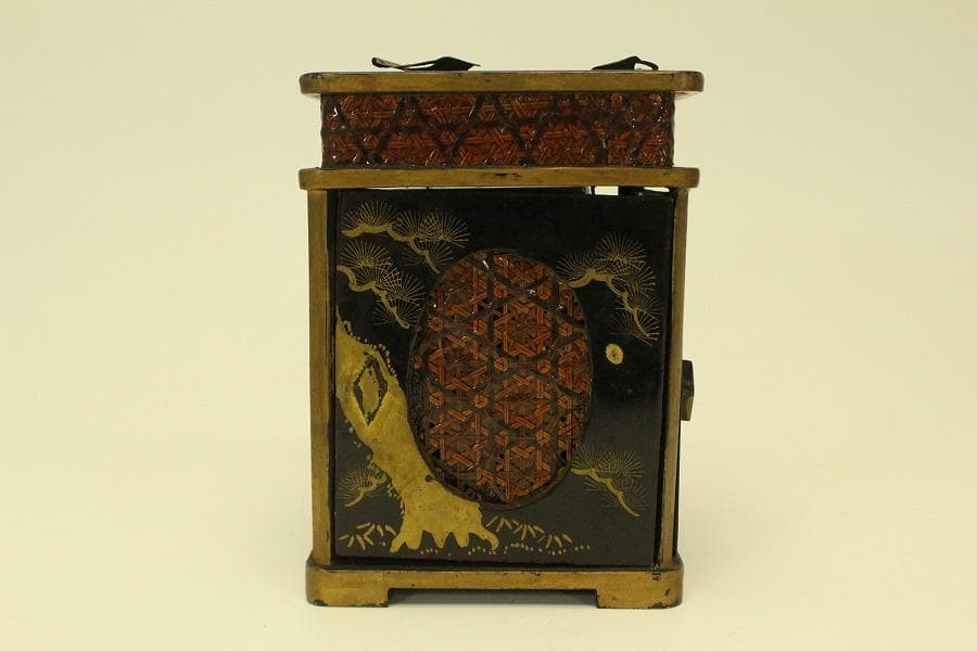 螺鈿蓋物 窓網代 花鳥蒔絵 四方 煙草具 二件(A742)