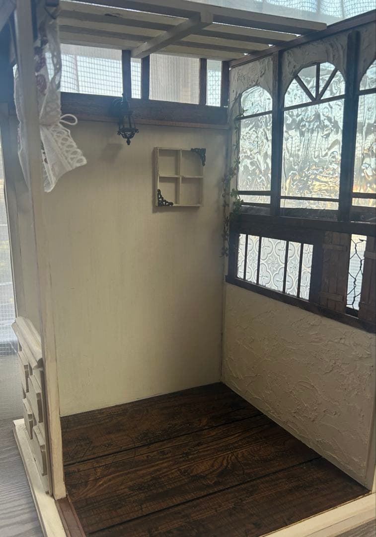 木製ドールハウス.背景ボード.ミニチュアハウス.ハンドメイド.家具小物類セット