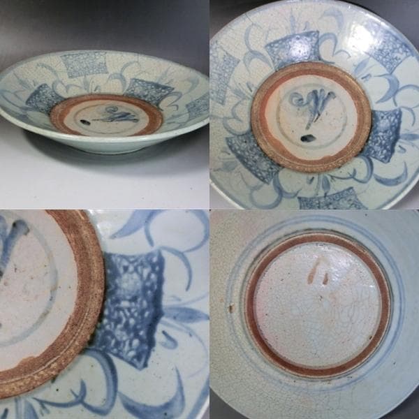 大皿■古伊万里 江戸期 古い染付唐草紋貫入 古美術 時代物 骨董■28.8cm