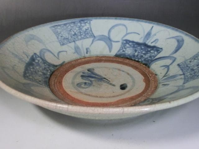 大皿■古伊万里 江戸期 古い染付唐草紋貫入 古美術 時代物 骨董■28.8cm
