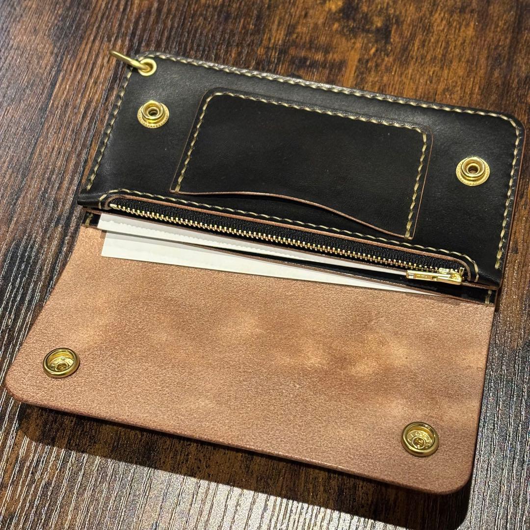 栃木レザー　トラッカーウォレット　茶芯ブラック　3層