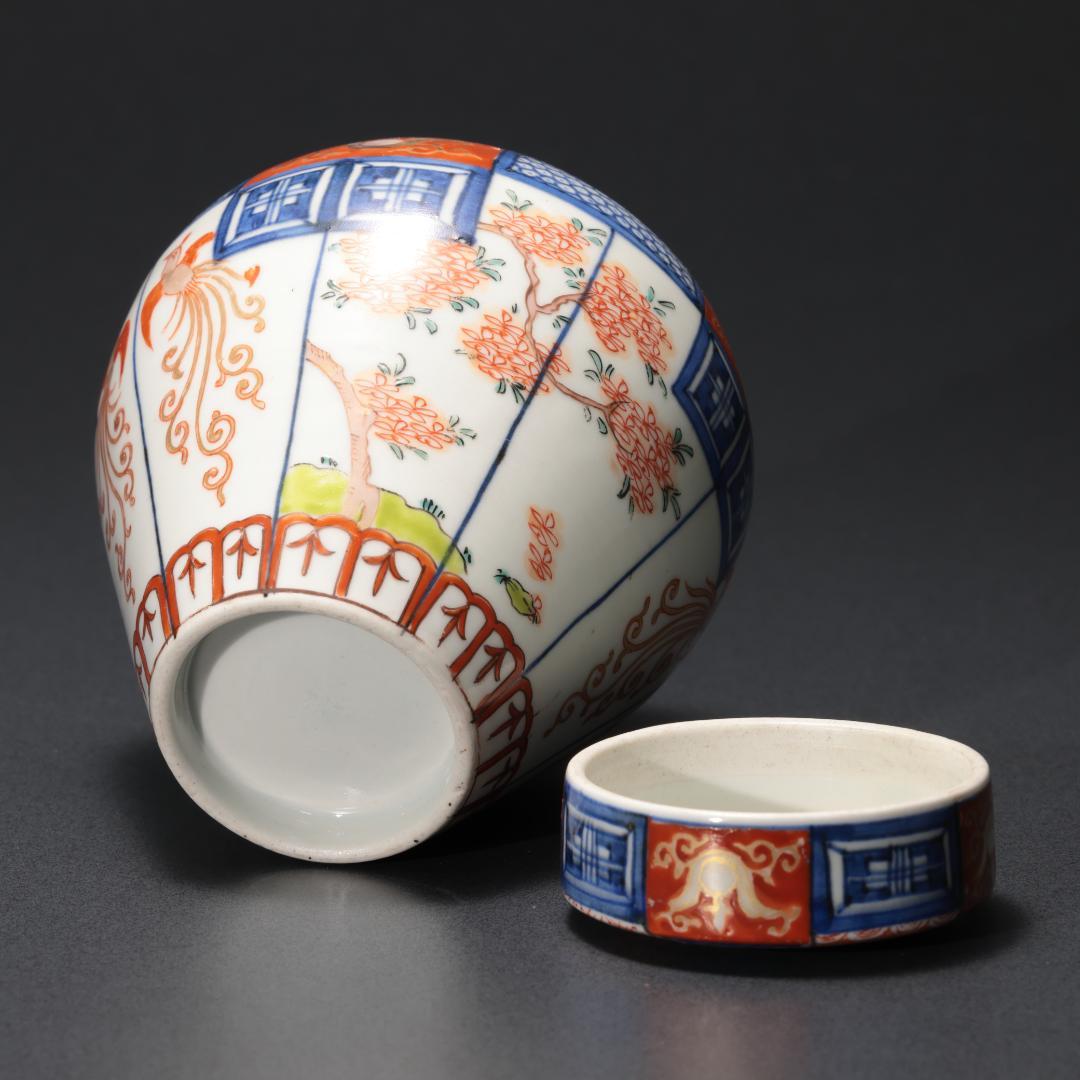 伊万里色絵花鳥図　茶壺　古伊万里　骨董　R1181お12