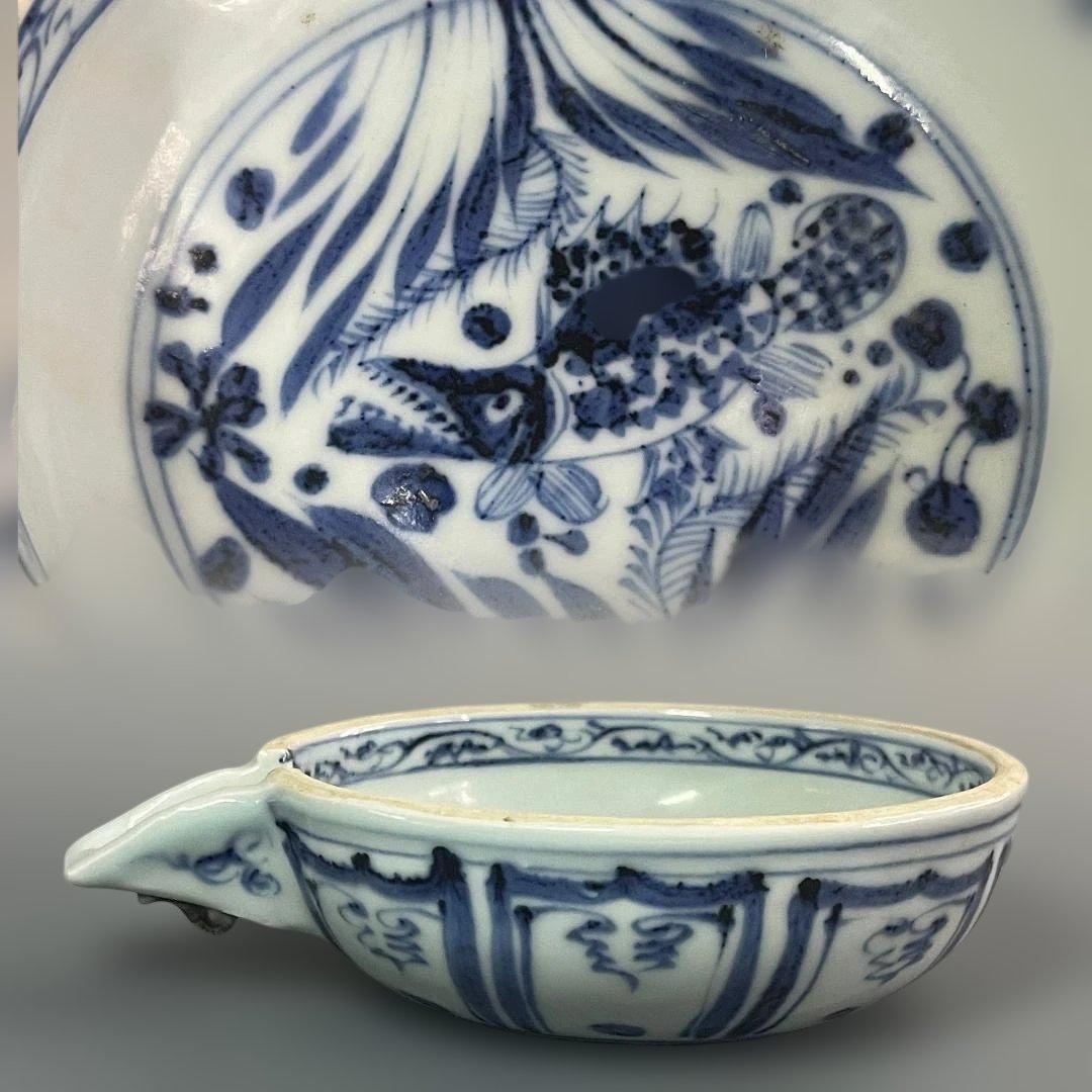唐物 青花藻魚紋片口水洗 元時代 景徳鎮 染付 中国美術 古玩 SH25