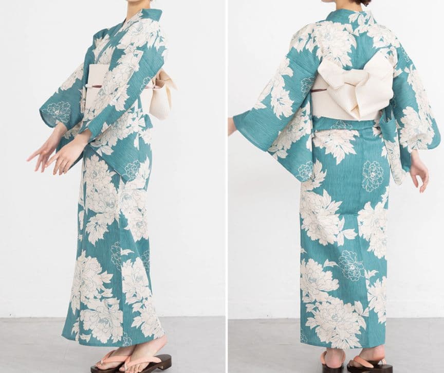 【ラスト１枚】✿新品未使用　綿麻浴衣　ターコイズブルー　高級浴衣　碧色　牡丹