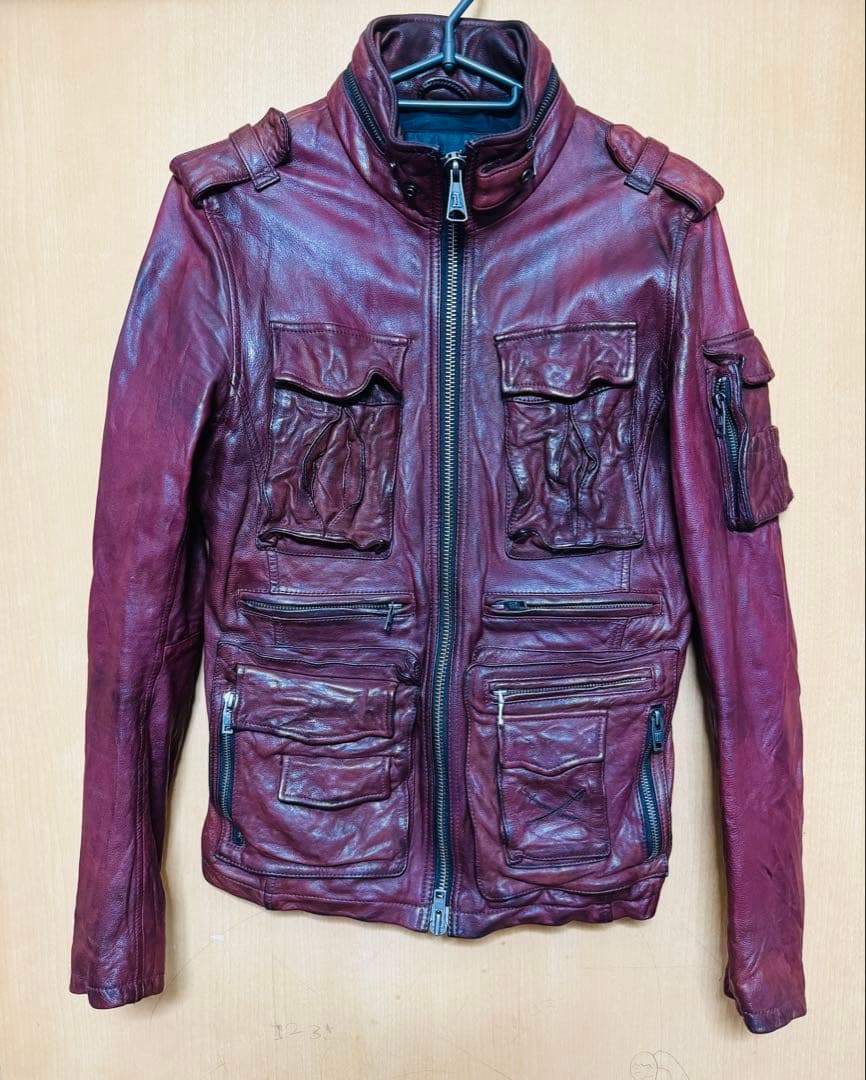 ABORDAGE 赤茶 バーガンディ レザー ライダース 46 M65