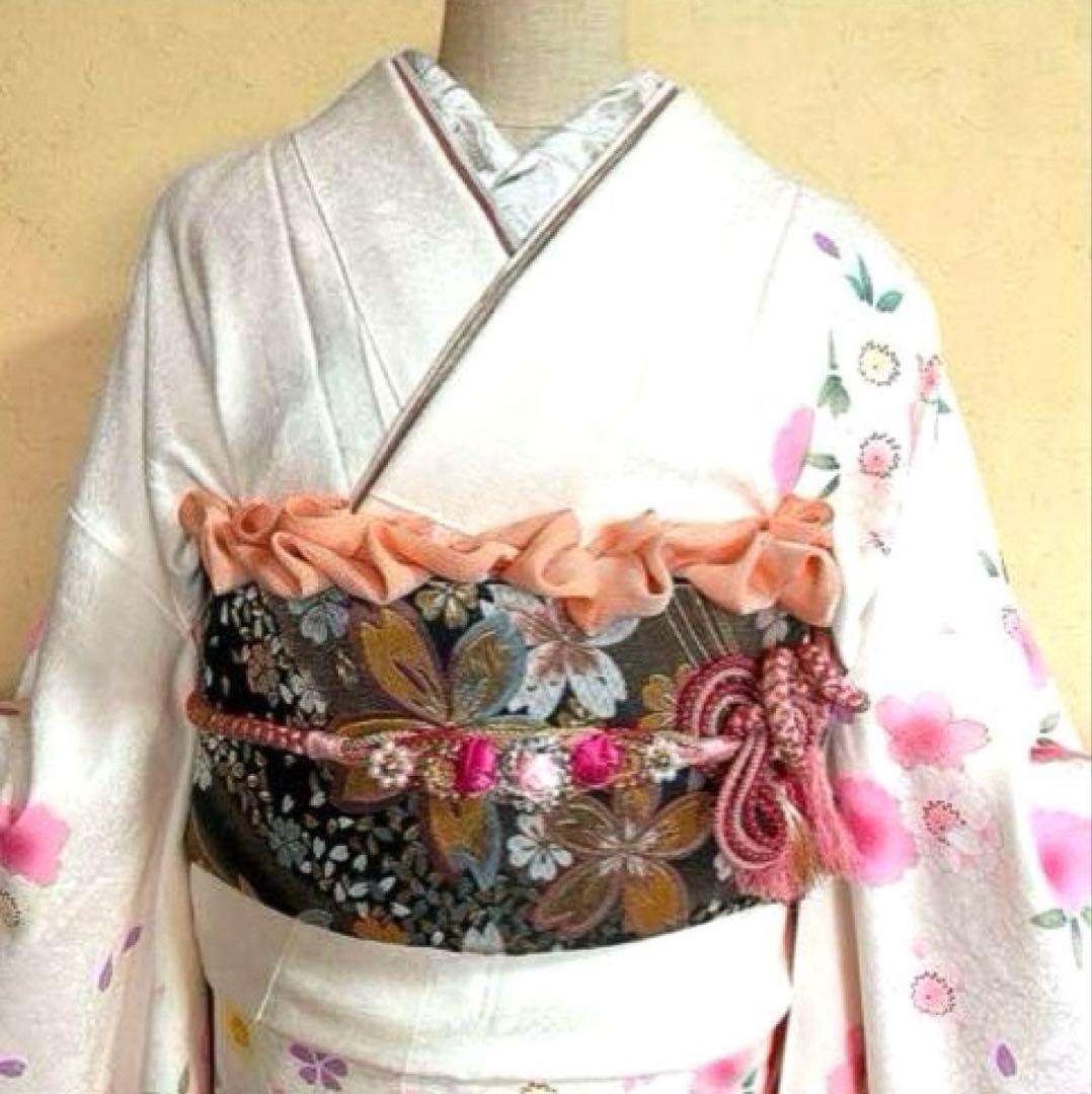 【トールサイズ】京都きもの友禅 振袖 白地 舞花文 ラメ刺繍 ②