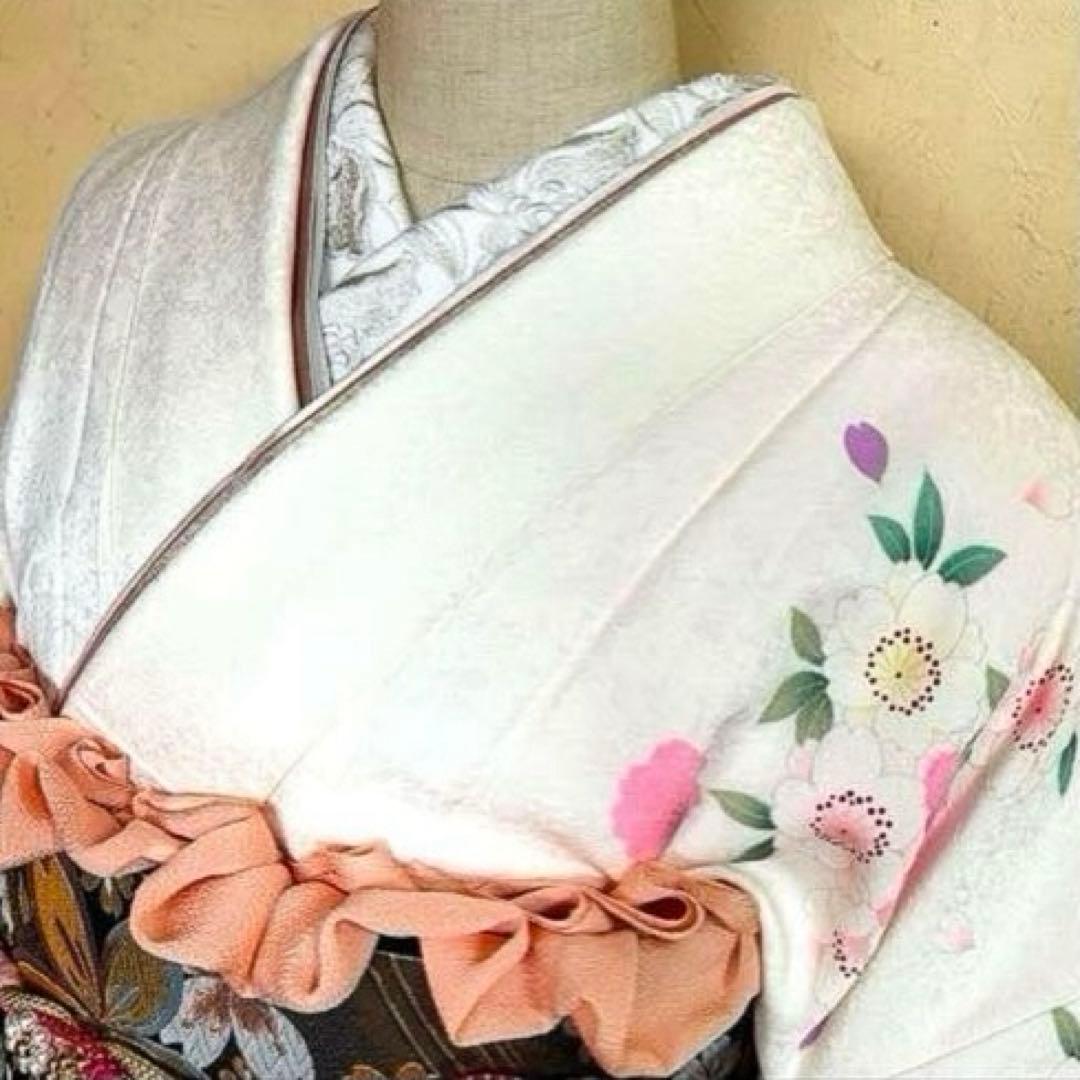 【トールサイズ】京都きもの友禅 振袖 白地 舞花文 ラメ刺繍 ②