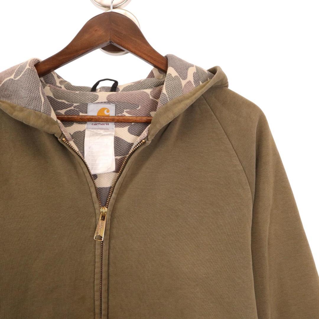90s Carhartt 裏地ダックカモ ジップアップ フーディー パーカー