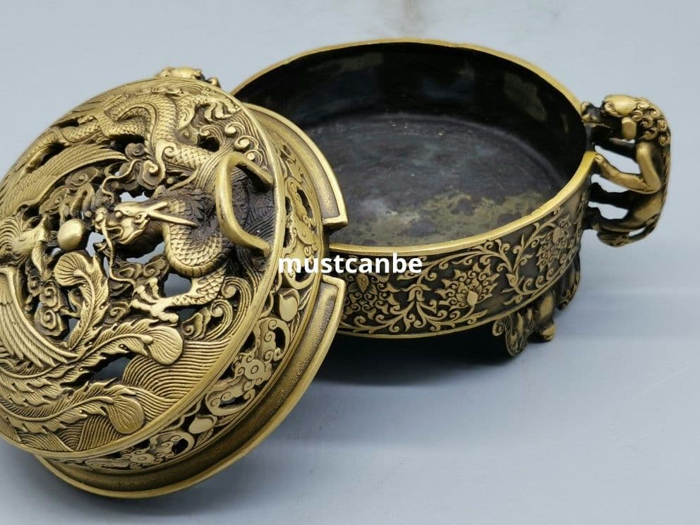 銅製 童子元宝炉 龍鳳香炉 室内薫香炉 香道具 茶道具 工芸品 置物