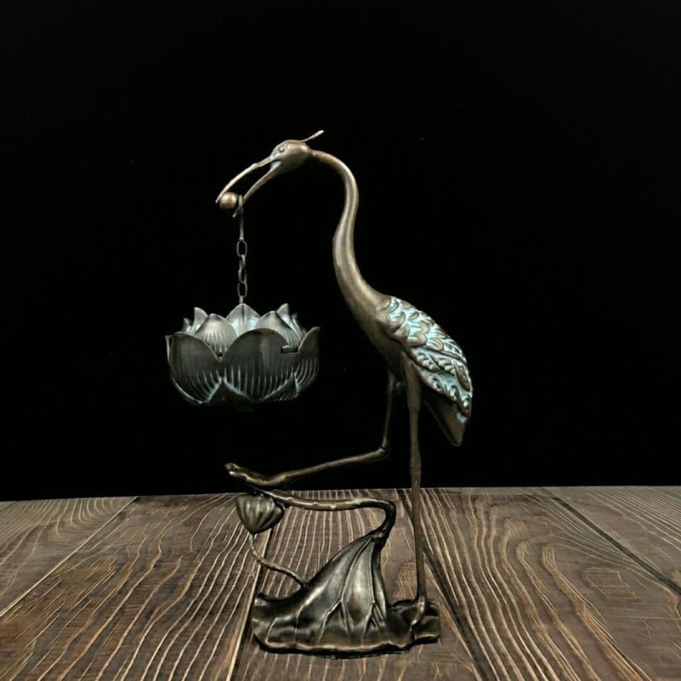 鶴の蓮華炉 香炉 香道具 工芸品 美術品 置物