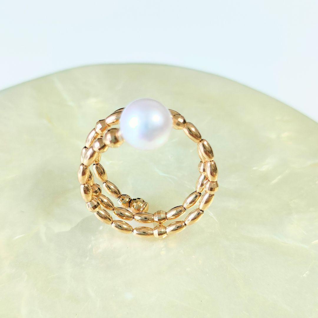 希少　K18 アコヤパールリング　天然真珠　レディースリング　指輪 ゴールド