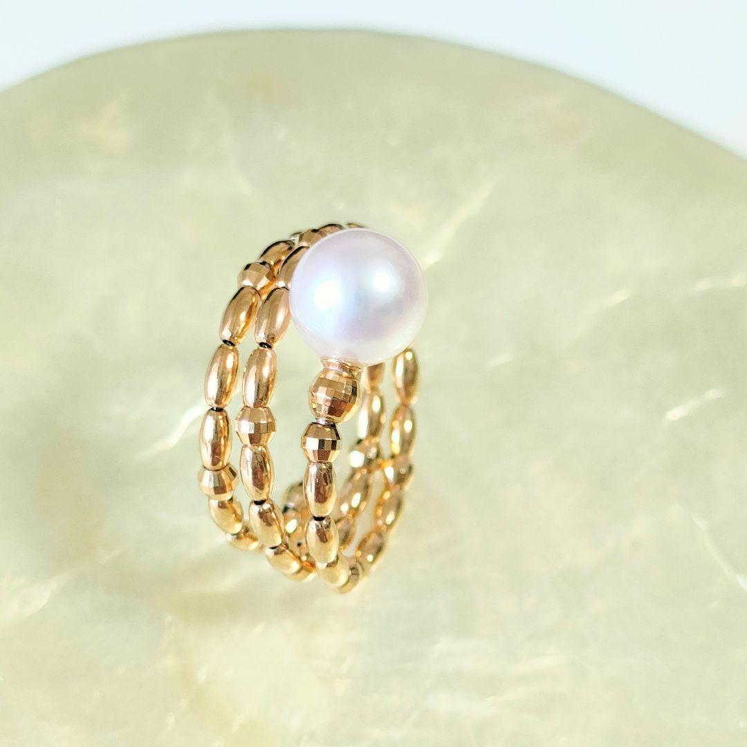 希少　K18 アコヤパールリング　天然真珠　レディースリング　指輪 ゴールド