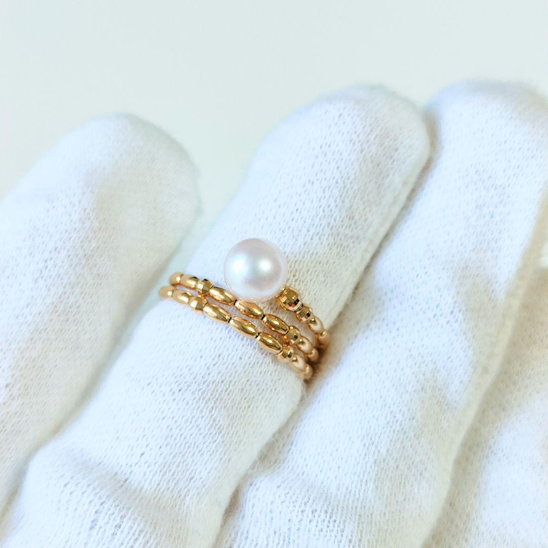 希少　K18 アコヤパールリング　天然真珠　レディースリング　指輪 ゴールド