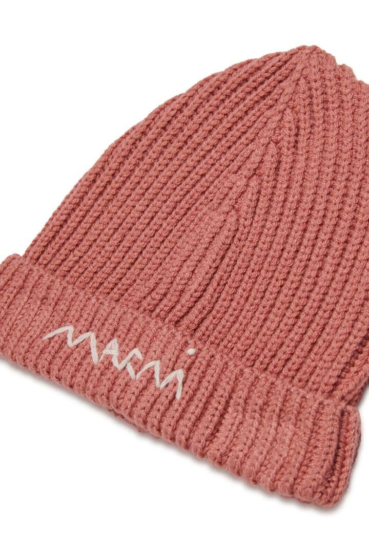 大人もOK! Marni マルニ .刺繍ロゴ リブ ニット帽 ニットキャップ