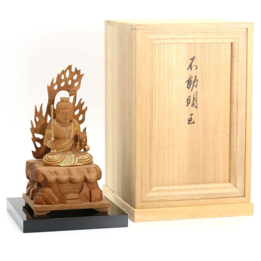 不動明王 有馬頼底(相國大龍)書付 臨済宗 白檀木彫仏像 仏教美術　DX151