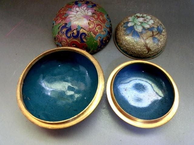 香合■七宝焼き 牡丹画 鳩居堂製 中国 花紋 蓋物 お茶道具時代物 骨董品■