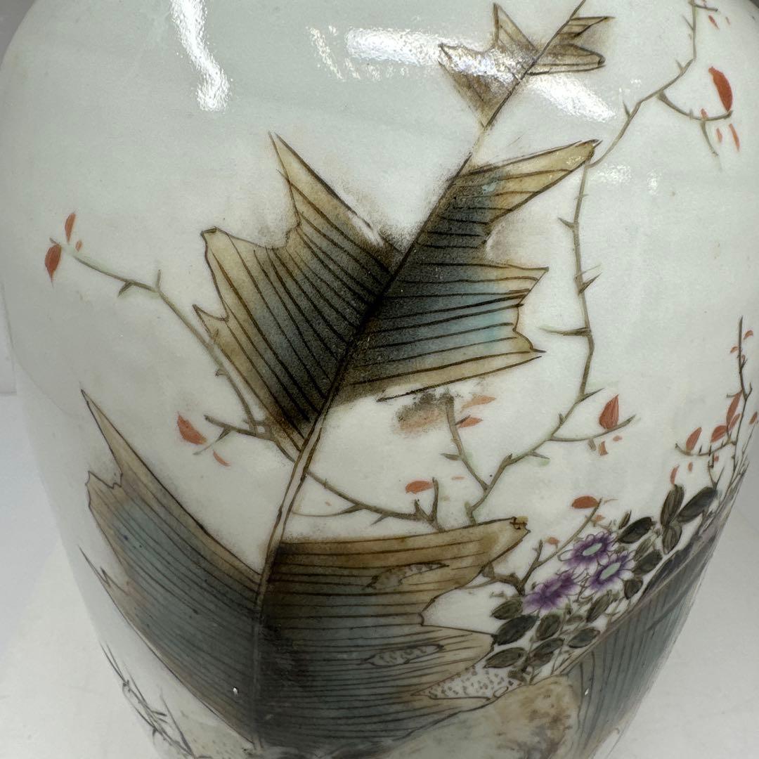 中国清時代　粉彩花鳥図花瓶　高さ35㎝　東Y7-0421②トヒコ