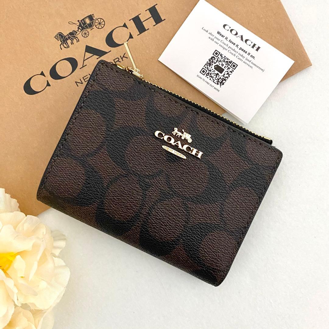 新品　正規品☆COACH コーチ　折り財布　ブラウン シグネチャー 二つ折り財布
