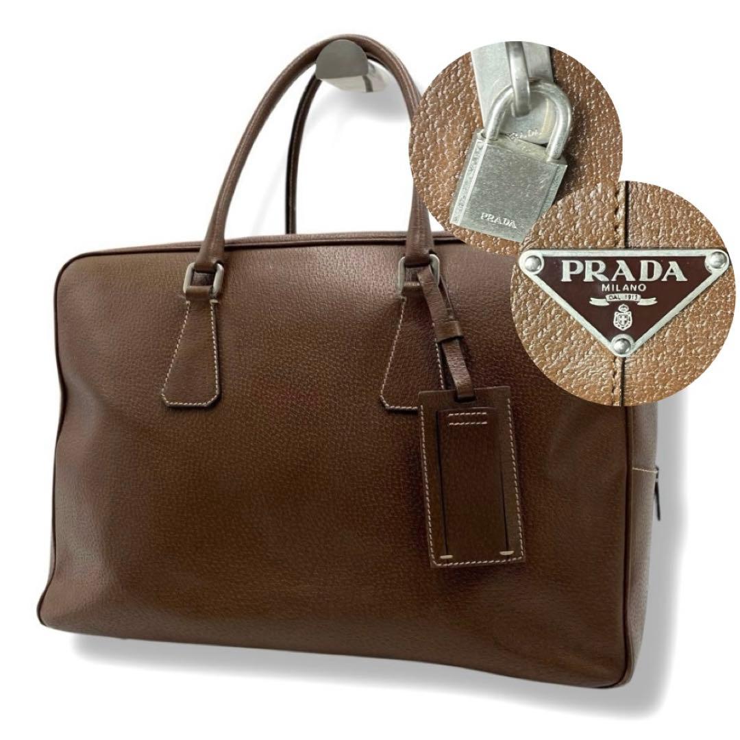美品 PRADA レザー ブラウン ビジネス バッグ archive A4 希少