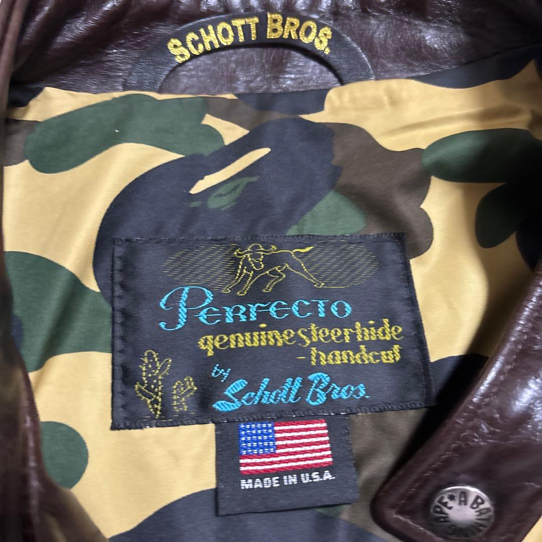 超美品schott&ABathingApeコラボLサイズ