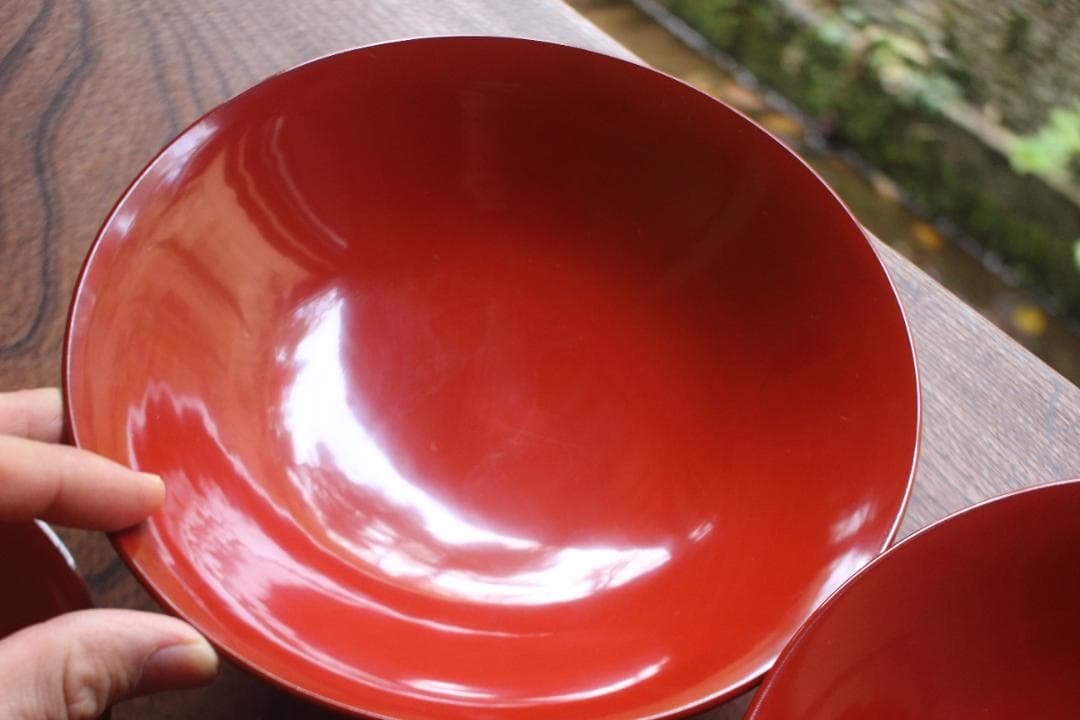 デッドストック！時代朱漆に極上稲穂雀蒔絵の映える大椀2点（検輪島塗蒔絵椀雑煮椀