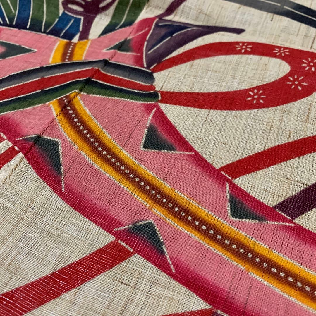 芭蕉布琉球紅型暖簾　手染め紅型染　沖縄　芭蕉紙　木箱入り　留美子 佐藤出品