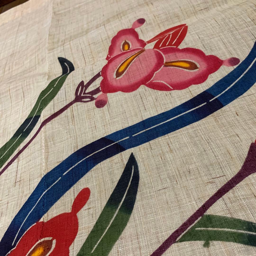 芭蕉布琉球紅型暖簾　手染め紅型染　沖縄　芭蕉紙　木箱入り　留美子 佐藤出品