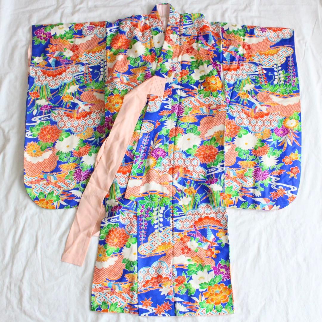 七五三 5歳 7歳 女の子 子供 青 着物 帯 セット