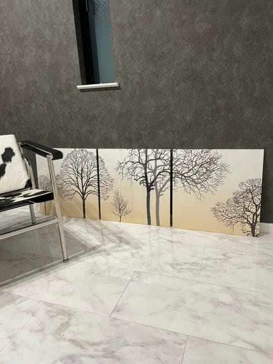 新品1.5m白×黒ベースの樹形が印象的な北欧モダンなパネル3枚セット