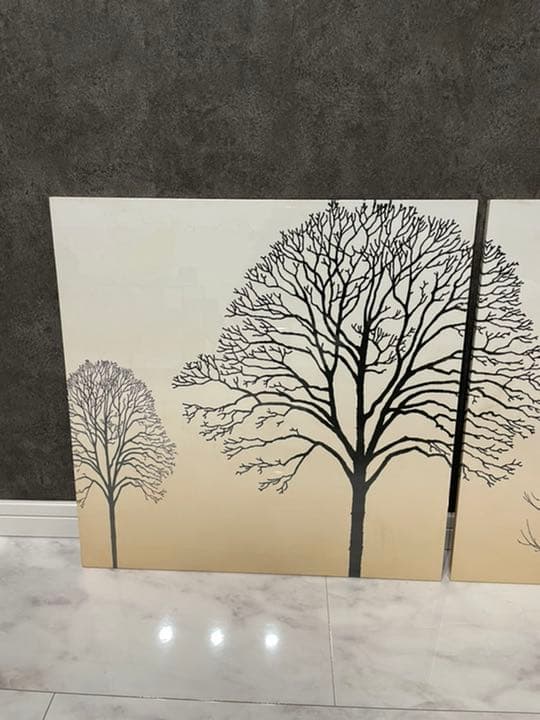 新品1.5m白×黒ベースの樹形が印象的な北欧モダンなパネル3枚セット
