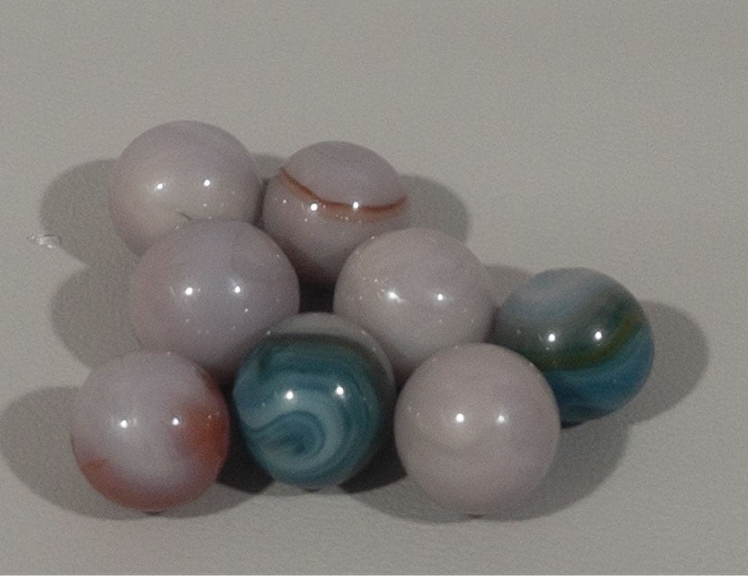 昭和初期 日本製 ウランガラス 工芸ガラスビー玉 スワール 8個｜UV反応