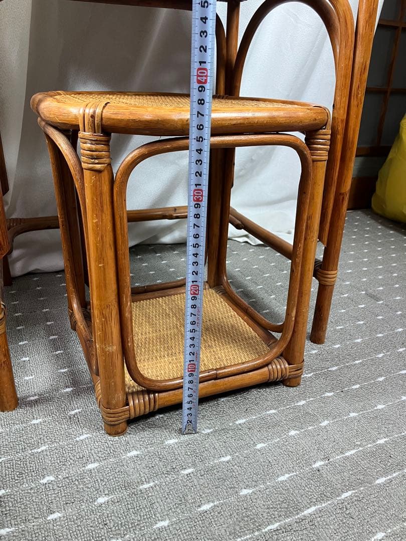 即購入不可　昭和レトロ×天然素材　籐製ミラー付きドレッサー＆スツールセット