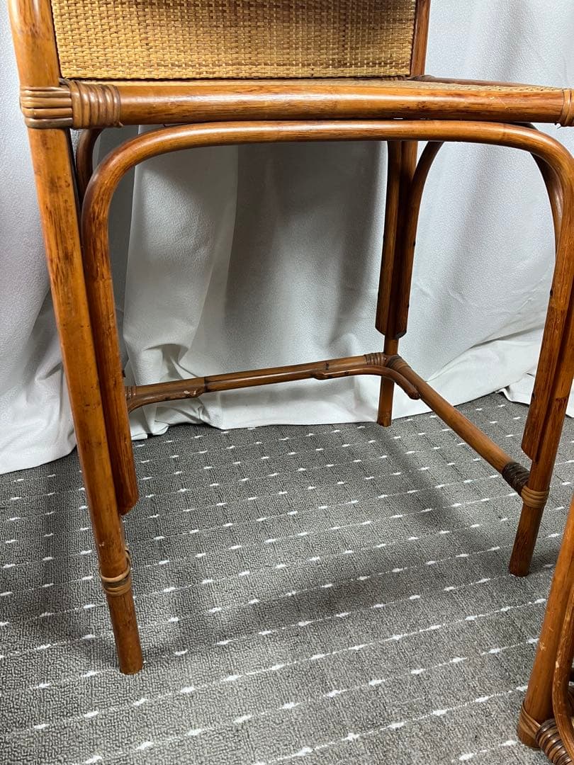 即購入不可　昭和レトロ×天然素材　籐製ミラー付きドレッサー＆スツールセット