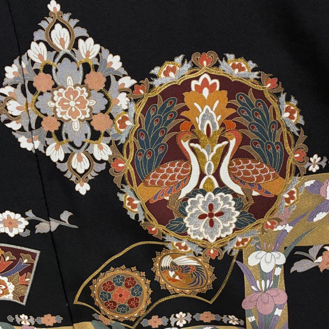 D97 黒留袖 華文 鳳凰 金駒刺繍 桐紋 正絹 着物 袷 美品
