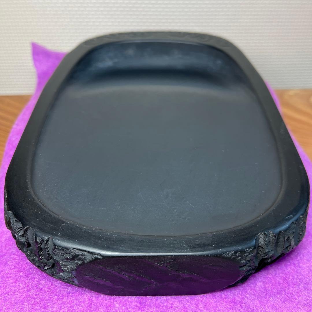 ⭕️雨端硯　名工　12代　雨宮弥兵衛　縁に昇雲を彫刻　程度良い　大型自然硯