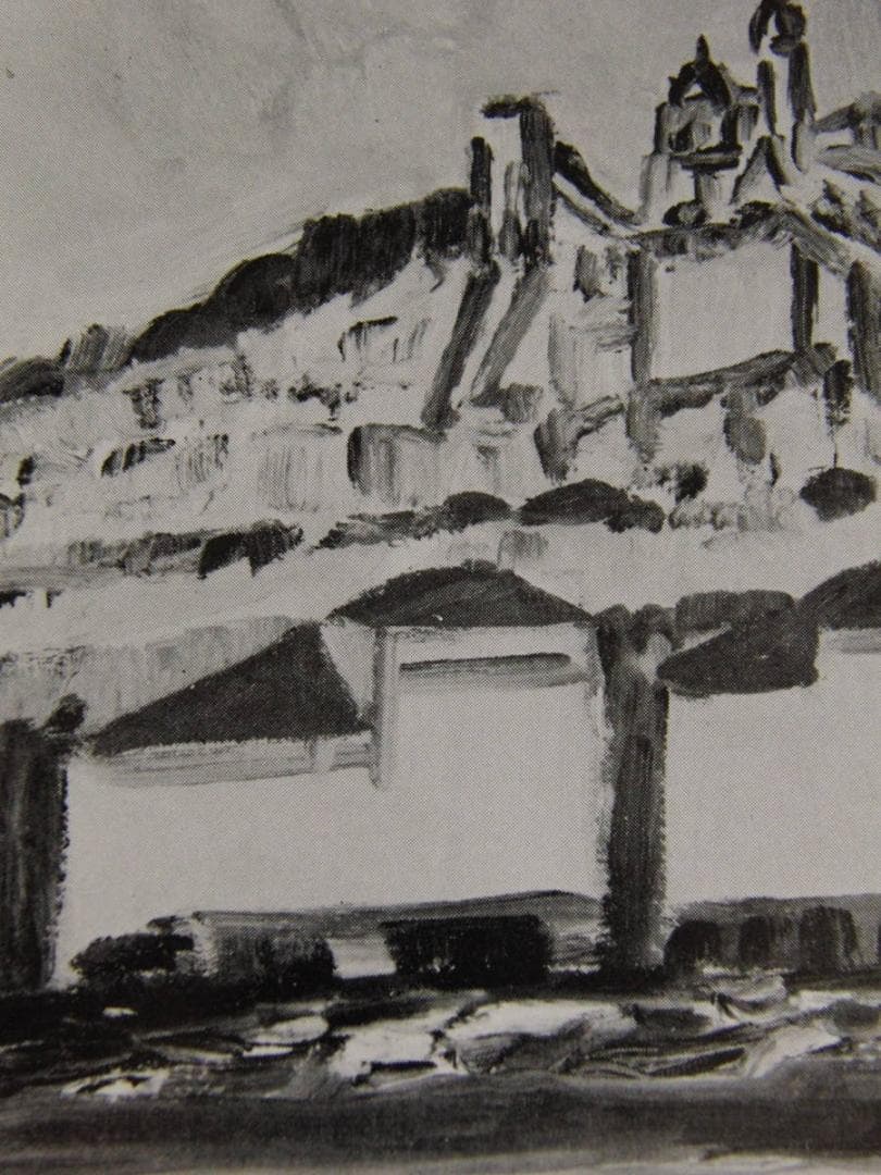 野口弥太郎、「マルセーユ港」、希少な画集の額装画