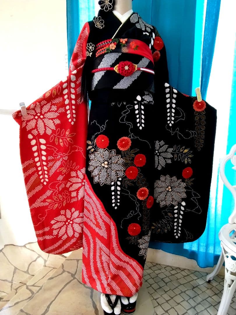 振袖フルセット、正絹高級絞り、成人式、重ね衿、帯揚げ帯締め、京の袋帯、襦袢