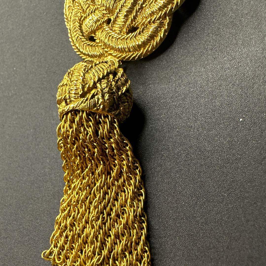 【vintage】Ungaro Parisゴールドカラー編み込みタッセルブローチ